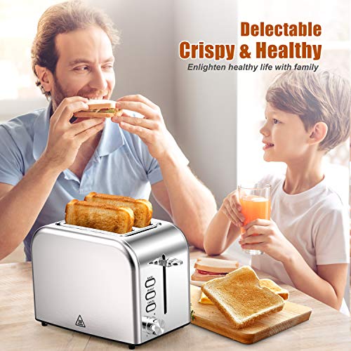 Toasters 2 Slice Best Rated Prime 1.5in Wide Slot with Bagel/Reheat/Cancel Function Stainless Steel Cool Touch 2 Slice silver Toaster for Bread with Removable Crumb Tray