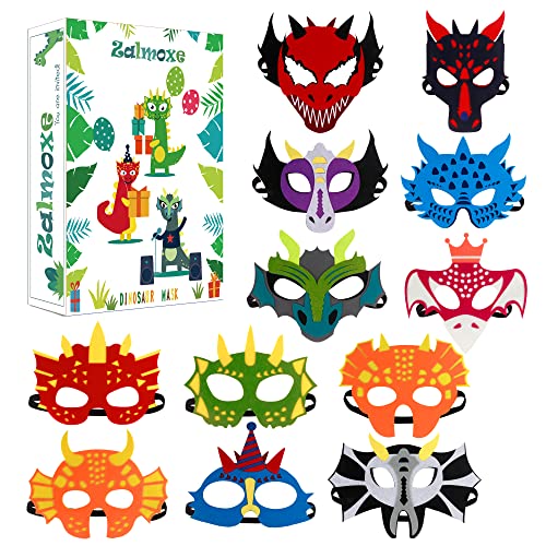 Zalmoxe Felt Dragon Dinosaur Masks for Kids Dinosaur Birthday Party Decorations Supplies Halloween Masks Dress-Up for Boys Girls(12B)