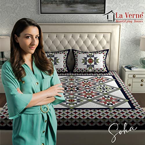 Image of La Verne104 TC 100% Cotton Jaipuri Rjasathani Hand Print Bedsheet with 2 Pillow Covers (Tricolor)