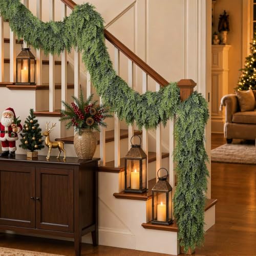 9FT Christmas Cedar Garland Real Touch - Thick & Full Artificial Cypress Greenery for Mantle, Fireplace, Stair, Table - Soft Realistic Winter Holiday Decorating, Christmas Decorations Indoor Outdoor - image 5
