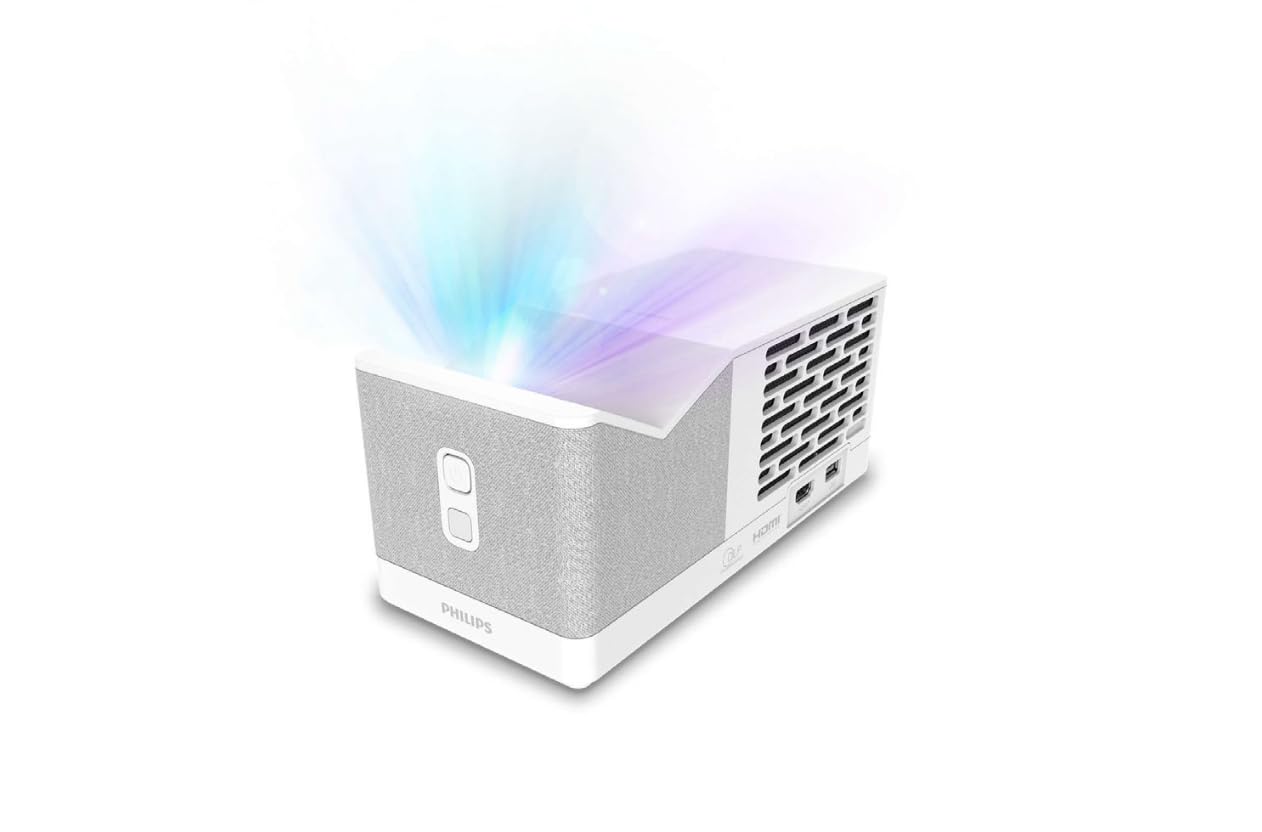 Philips UL5 Smart, Vidéoprojecteur Ultra Courte Focale, Full HD 1080p, Triple Laser, Wi-FI, Correction d'image avancée, Son Stéréo, Système Lumin OS avec Applications, Blanc