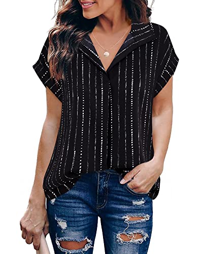 Timeson Women's Short Sleeve Chiffon Blouses for Office Work Business Attire Collared Shirts2