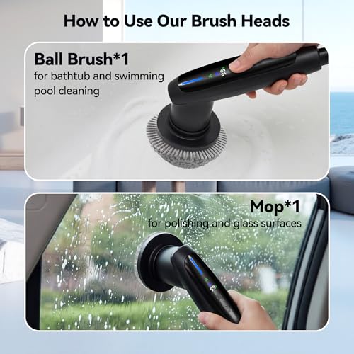Image of Electric Spin Scrubber - Upgraded 10-in-1 IPX7 Waterproof Electric Cleaning Brush with LED Display, Gravity Sensing Dual Speed Adjustment, Suitable for Bathrooms, Kitchens, Sinks, Tiles, Cars