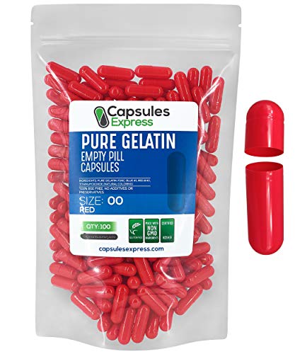 XPRS Nutra Size 00 Empty Capsules - 100 Count Empty Gelatin Capsules - Capsules Express Empty Pill Capsules - DIY Capsule Filling - Fillable Pill Capsules Empty Gel Caps (Red)