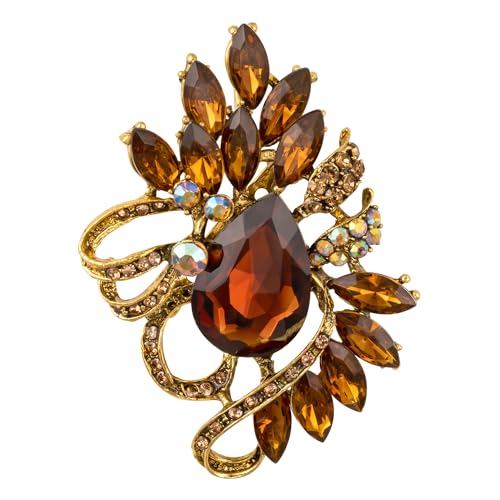 Image of SELOVO Leaf Rhinestone Statement Brooch Pin Dress Jewelry Accessory