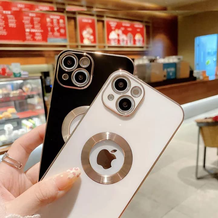 Image of MIDOS Silicone Back Cover Compatible with iPhone 13 Case Ring Logo Cut Lens Protection Chrome Back Case Cover (Black)
