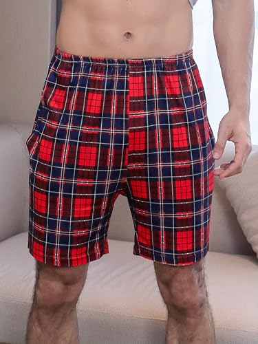 3PCS Mens Plaid Pajamas Shorts With Pockets Sleep Bottoms Silky Fabric Shorts Loungewear Pijamas Para Hombres3