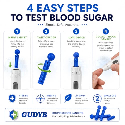 Image of Lancets for Blood Testing - 100-Count, Sterile, Disposable for Glucose Diabetes Testing, 30 Gauge Twist Top Blue