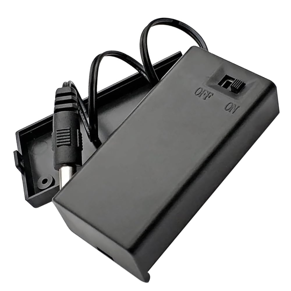 GTIWUNG 8 Stück 9V Kunststoff Batteriehalter Gehäuse mit 2.1x5.5 mm DC-Stecker und EIN/AUS Schalter, 9V Batteriehalter Projekt-Box mit Schalter und Abdeckung, mit Schrauben