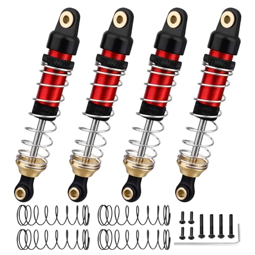 AllinRC Aluminum 53MM Shocks Oil Damper Long Threaded Shock Absorber for TRX4M 1/18 RC Crawler Upgrades (Red)