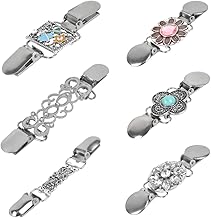 TIMESETL 6Stück Frau Cardigan Clip Vintage Pullover Clips mit Blumen Strass, Schal Kragen Metallclip Pullover Kette Kreative Silber Strickjacke Clip für Bluse Strickjacke Kleider Schal Jacke