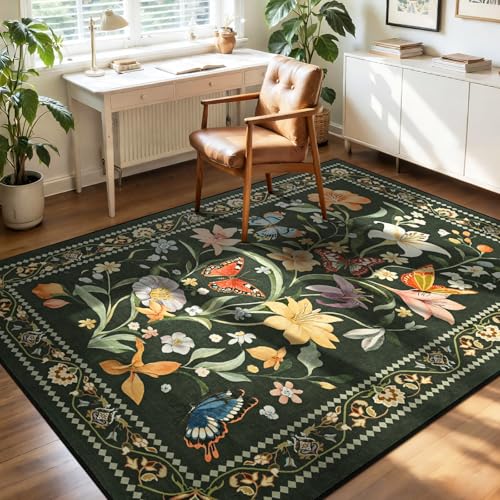 Tapete Vintage Floral 3x5 Antideslizante y Lavable miniatura 1