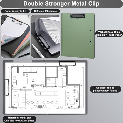 Image of File Cover Folder Clipboard,Multi-Functional Binder Dual Clip File Folder,360 Degree Flip Sturdy Writing Pad with Strong Metal Clip,PP File for A4 Size Business,Office,School Papers (2, Green)
