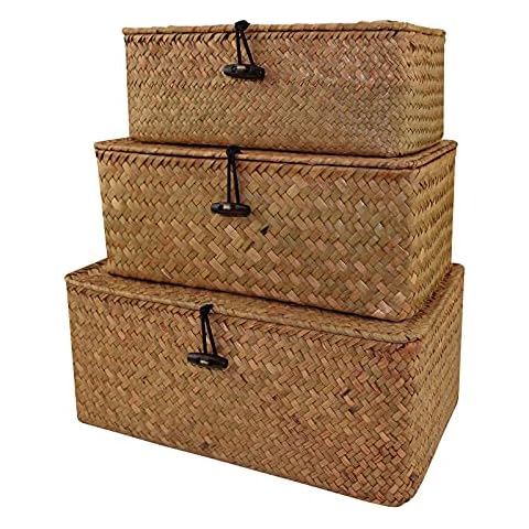 Cesta portaobjetos de mimbre con tapa Cover