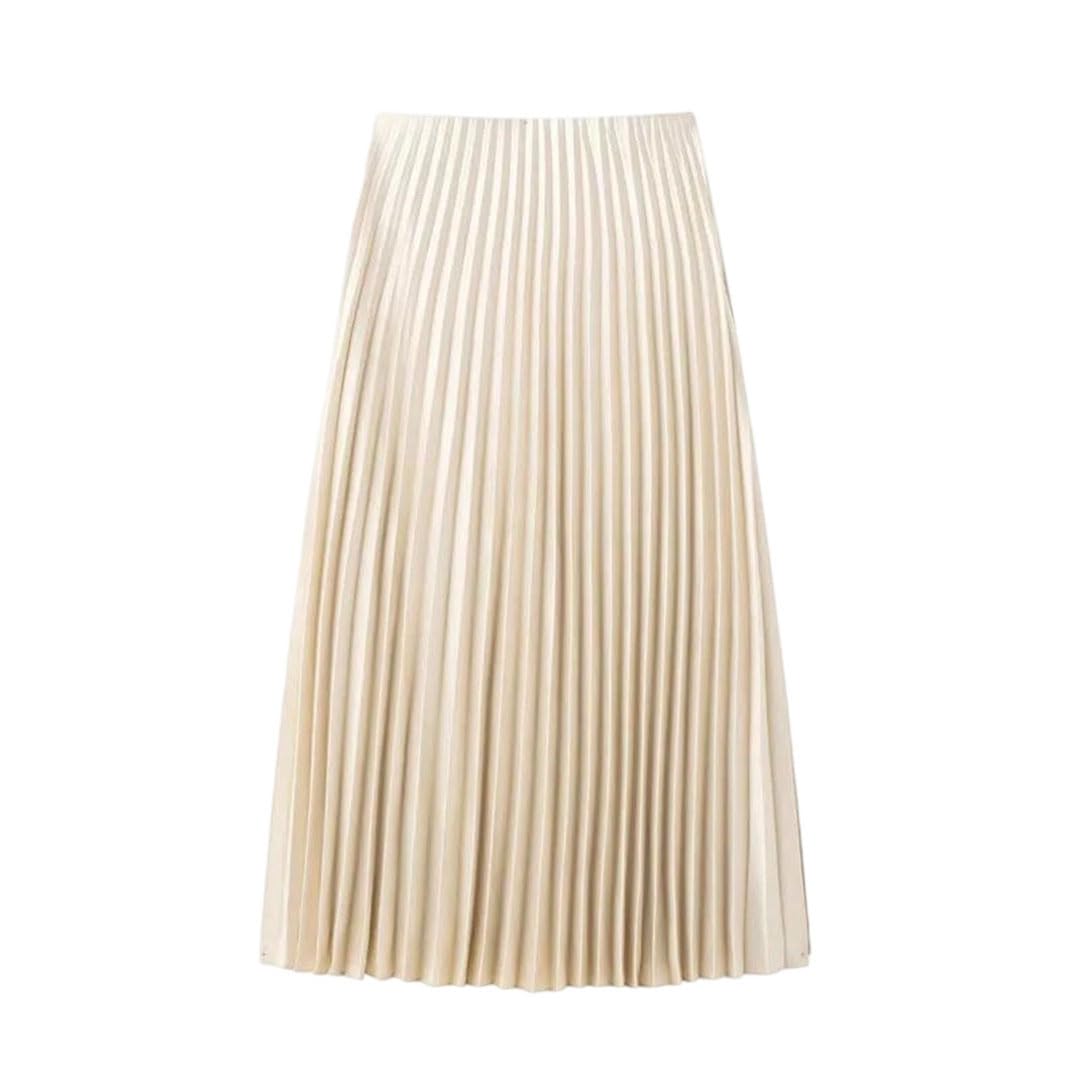 Womens Pleated Skirt Cylinder Pleats Mid Waist Midi Skirt