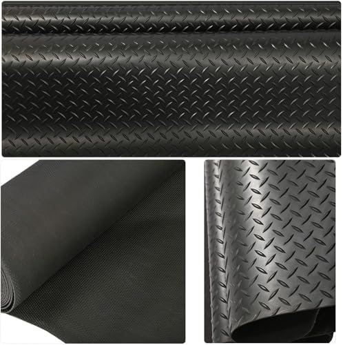 Heavy-Duty 1.5mm Garage Mats for Floor - Durable Rubber Flooring Rolls, Black Diamond Plate, Ideal Outdoor & Patio Door Mat, Sizes 2ft to 30ft for Ultimate Protection