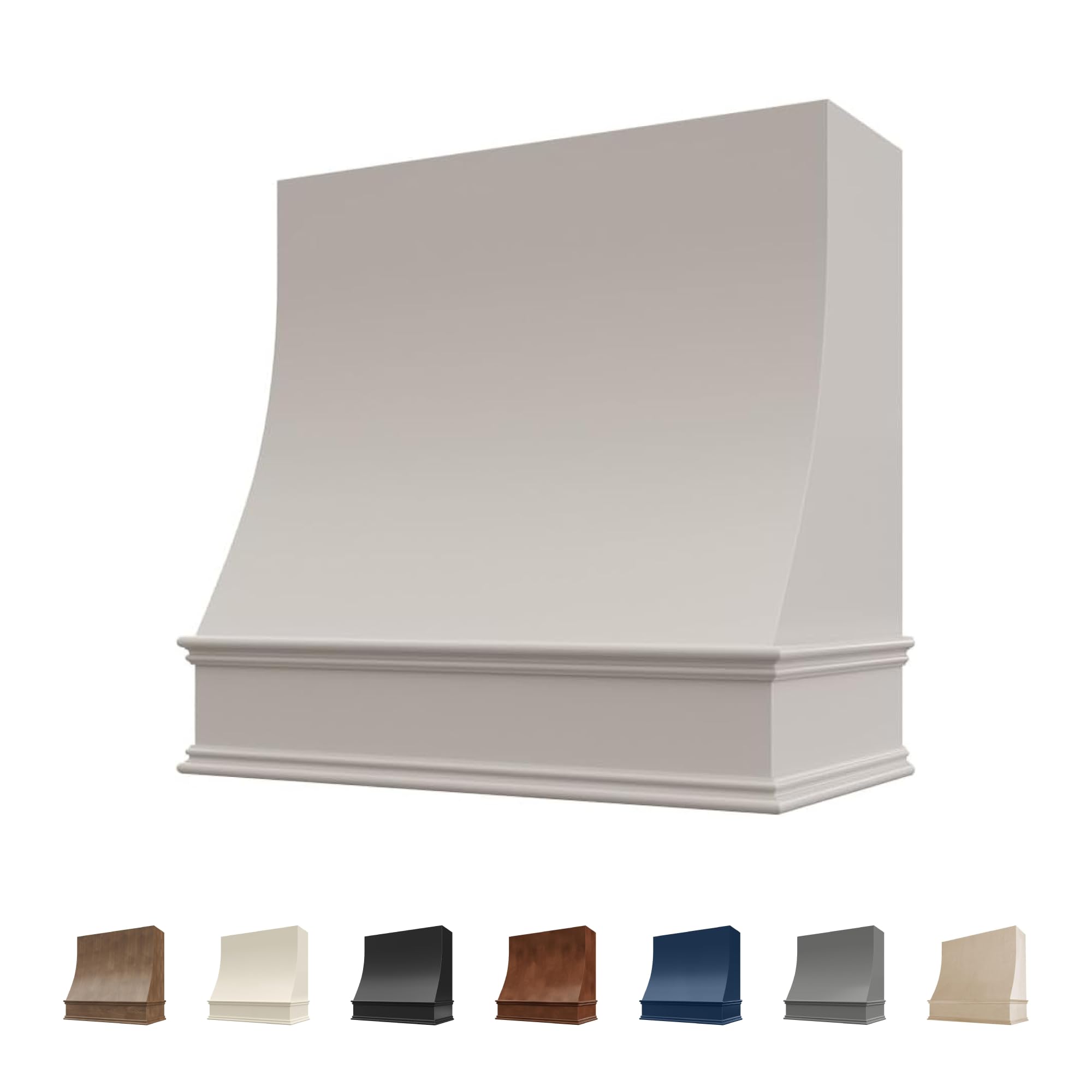 Light Grey Wood Range Hood Cover, Sloped Front, 61.5"W x 48"H