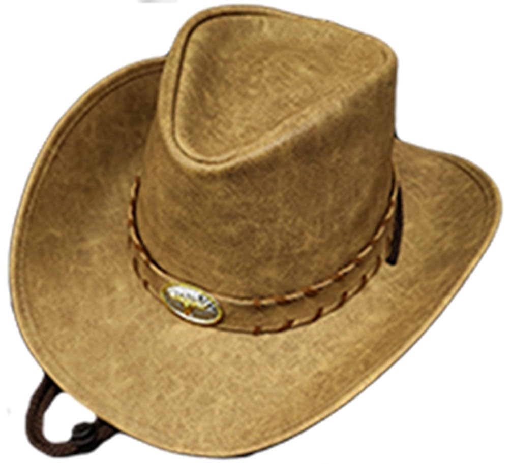 Modestone Cappello da cowboy vegano in finta pelle, stile Longhorn Concho, intrecciato, regolabile, taglia XS-L, beige, Beige, taglia unica