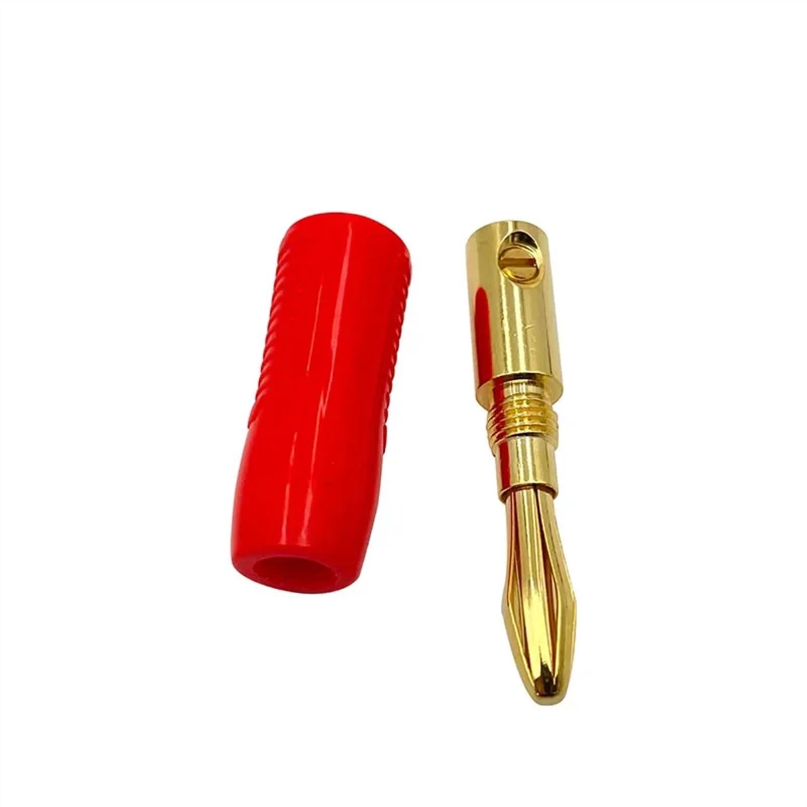 10 pièces 4mm fiches Banane plaqué Or Coque antidérapante câble de Haut-Parleur Musical Broche de Fil connecteurs de fiche Banane(10 Red)