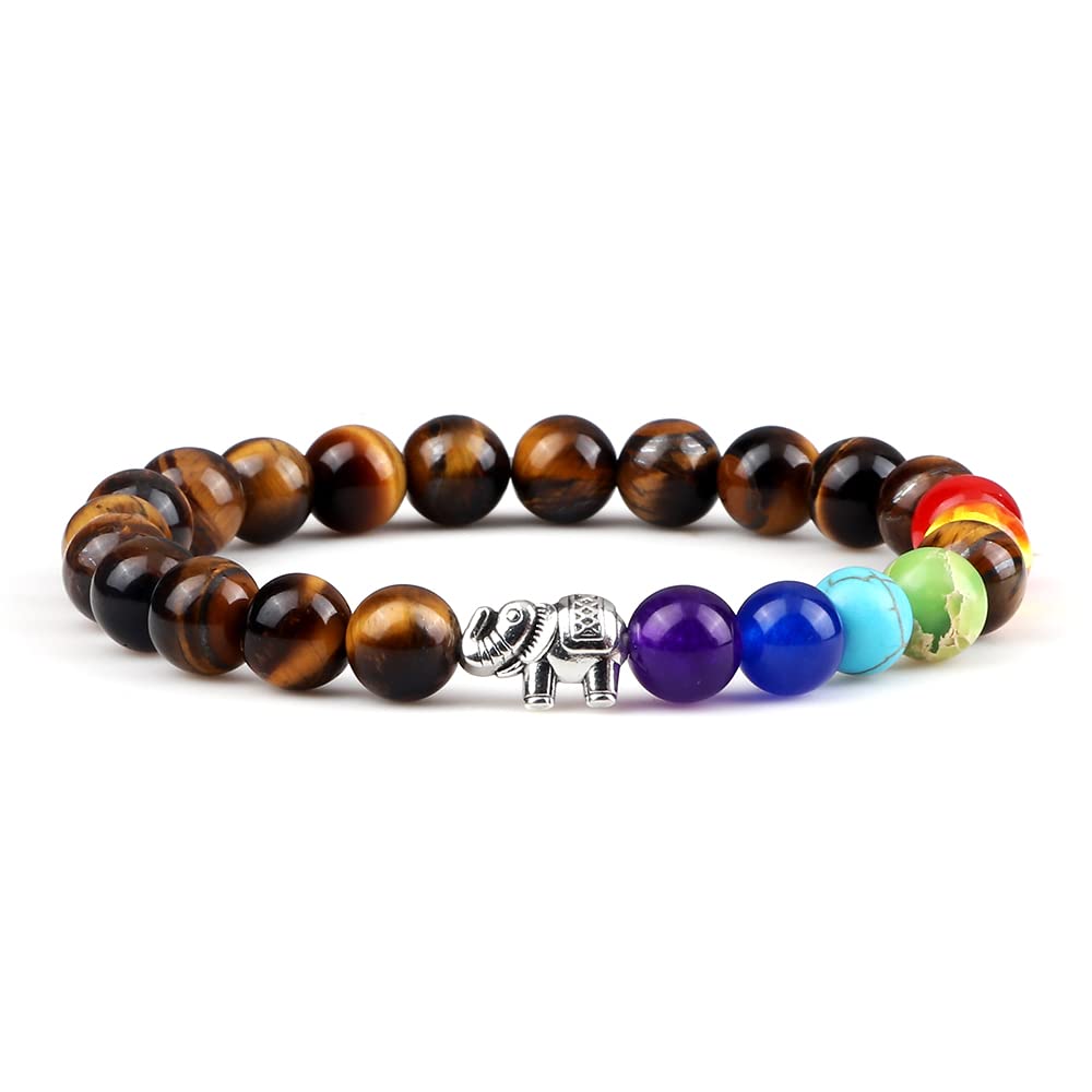 LLXYWJ 7 Chakra Armband Elefant Naturstein Reiki Gebet Perlenarmbänder Männer Heilung Angst Yoga Meditation Armreifen