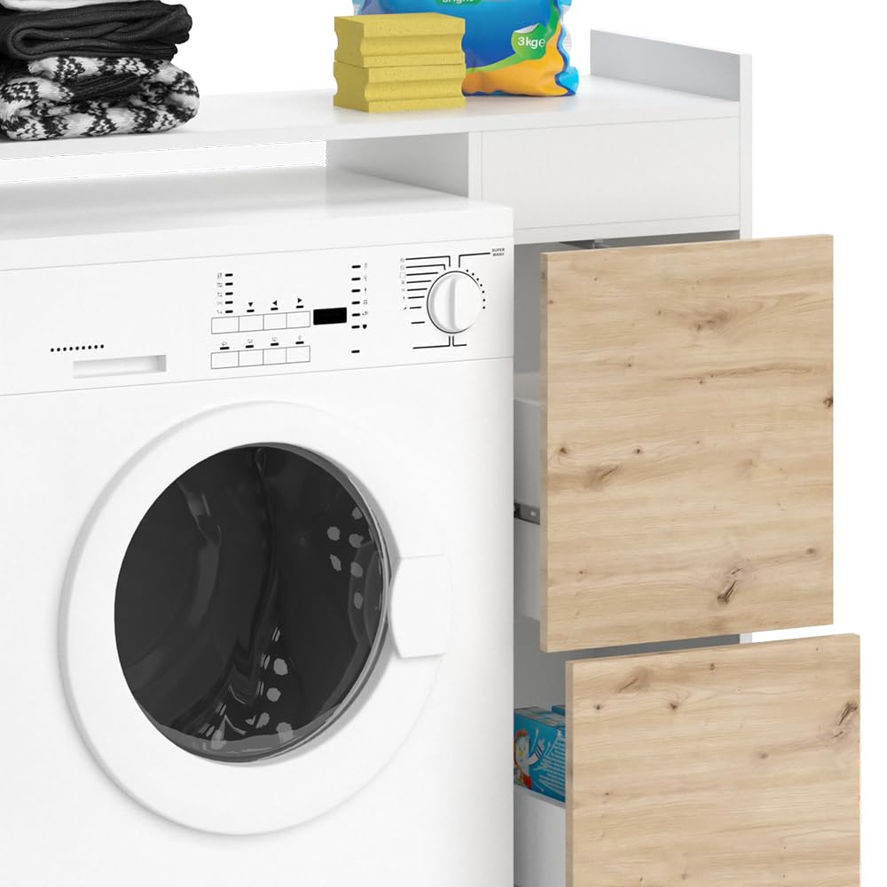 Vicco Armoire Machine à Laver Alf, Blanc, 99x98cm | avec 2 tiroirs, pour un rangement peu encombrant au-dessus de la machine à laver