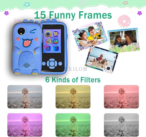 Image of Kids Smart Phone for Girls & Boys Ages 3-10 Toddler Learning Toy Touchscreen Mobile with Dual Camera Play Cellphone Games Music Christmas & Birthday Gift for Kids (Blue Dino)