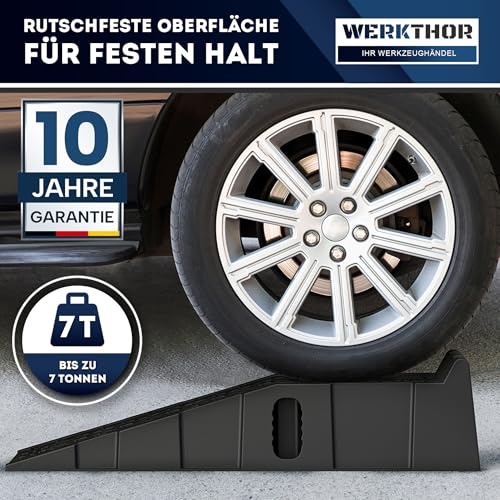 WERKTHOR Auffahrrampe Pkw – [2er Set] Auffahrrampen Pkw für maximalen Halt – Robuste Hebebühne Auto für jeden Untergrund – Auffahrkeile für sicheres Arbeiten – Perfekt für Fahrzeuge [5T]