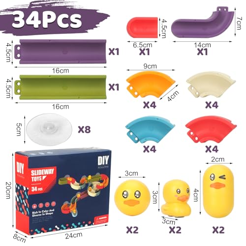 Withosent 34 Stück Badewannenspielzeug, DIY Kugelbahn Badespielzeug, Wandbadewanne wasserspielzeug Kinder mit Saugnäpfe, Bath Toys ab 3 Jahre Jungen und Mädchen