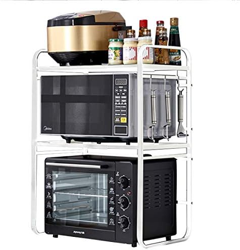 DnKelar Extendable Microwave Stand Shelf 2 Levels Microwave Oven Rack, Microwave Holder with 3 Hooks for Kitchen