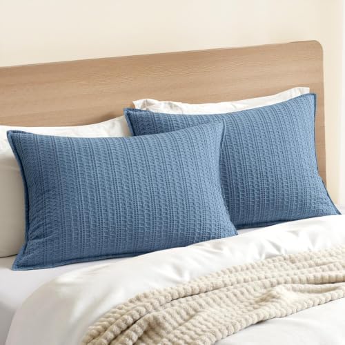 Woaboy Decorative Waffle Pillow Shams King Size 20x36 Blue 2 Pack