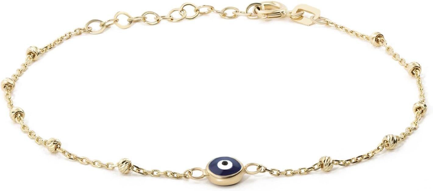 Gelin Bead Chain Evil Eye Bracelet 10K or 14K Solid Gold
