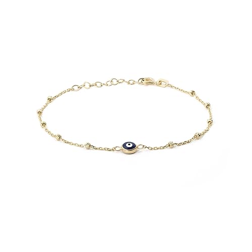 Gelin Bead Chain Evil Eye Bracelet 10K or 14K Solid