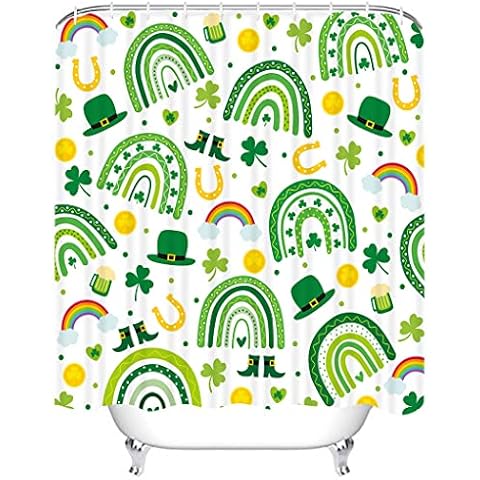 CYREKUD 72" x 72" St. Patrick's Day Rainbow Shamrock Shower Curtain Irish Green Shamrock Bathroom Set Spring Holiday Home Bath Bathtub Decor Durable Fabric Machine Washable with 12 Hooks Cover