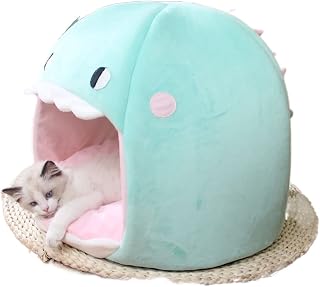 Casa acogedora y cálida para mascotas con cojín para gatos y perros, color verde, tamaño mediano