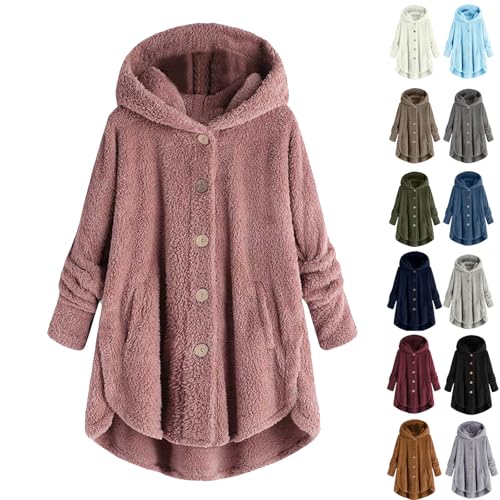 Bed Jackets for Women Plus Size Fuzzy Fleece Button Hooded Winter Warm Coats Causal Cozy Outwear with Pocket