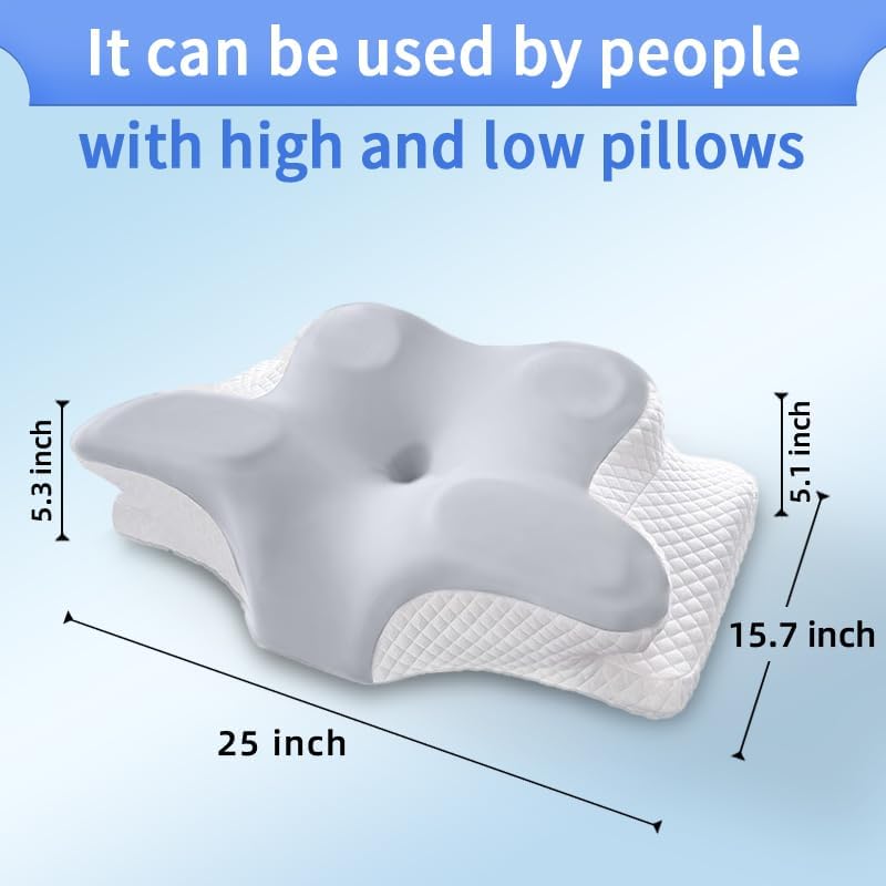 Miniatura 5 de Almohada cervical para el cuello  Almohada ergonómica de contorno de espuma viscoelástica de doble capa para aliviar el dolor y soporte de hombros,