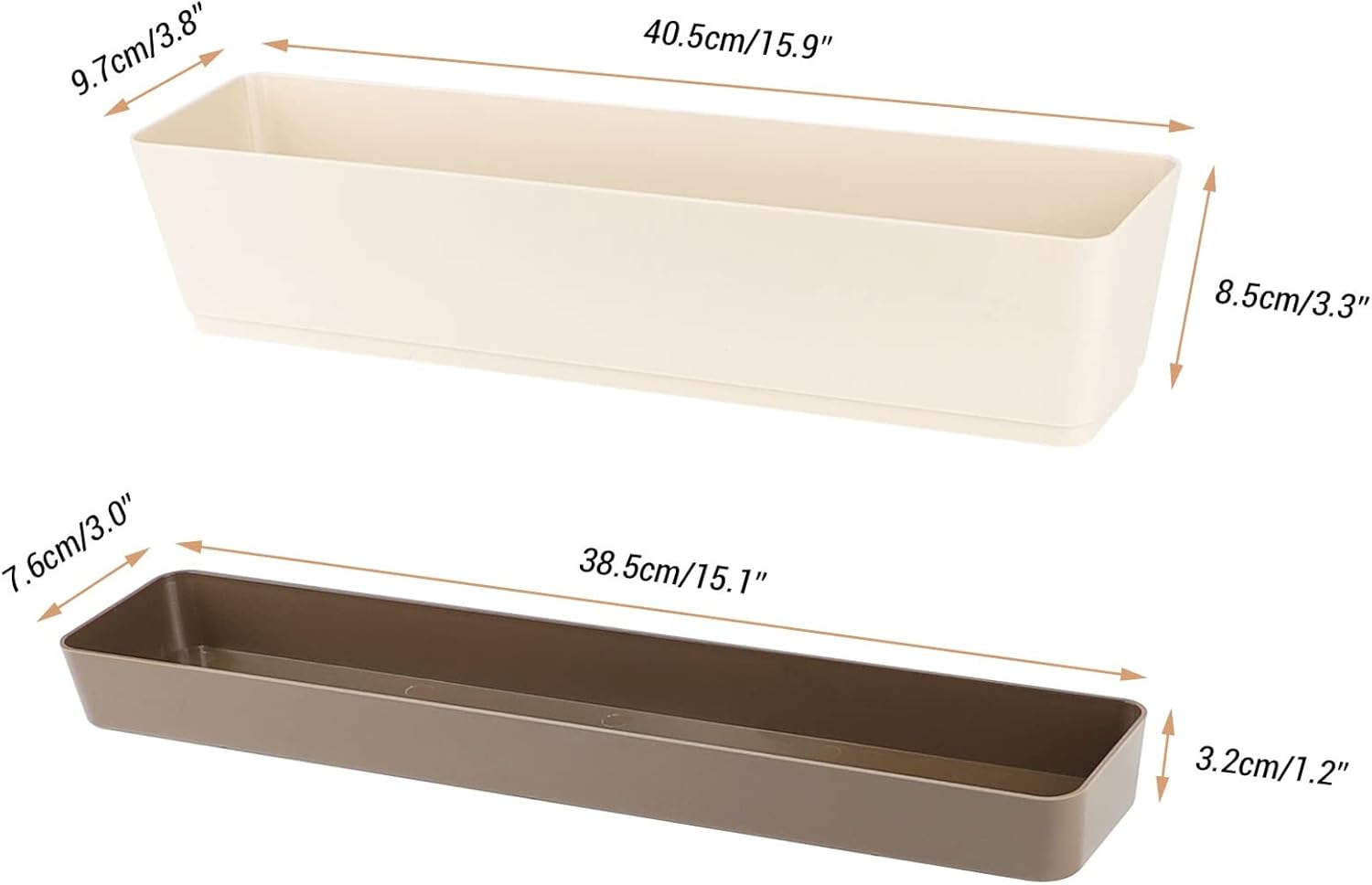 GREANER 4 Pack Window Box Planter, Suream 16x3.8 Inch Indoor Succulent Pots with Tray, Plastic Rectangle Plants, Cactus Containers for Office, Windowsill, Garden Balcony, Porch Outdoor Decoration