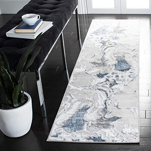 SAFAVIEH Amelia Collection Runner Rug - 2' x 8', Grey & Blue, Modern Abstract Design, Non-Shedding & Easy Care, Ideal for High Traffic Areas in Living Room, Bedroom (ALA277F)
