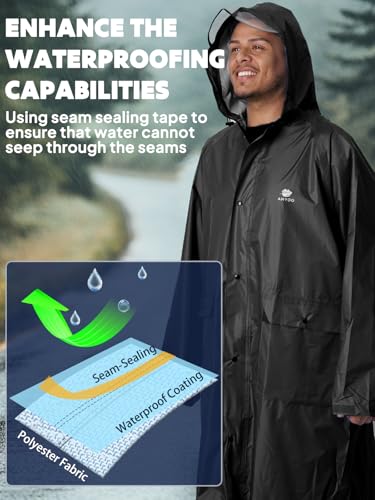 Image of ANYOO Waterproof Rain Jacket for Men Women Lightweight Long Sleeve Raincoat with Hood Emergency Rain Poncho Adults for Hiking