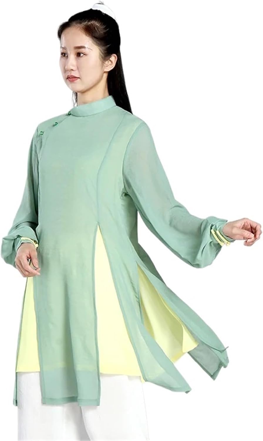 Martial Arts Outfit Tai Chi Clothes Women Wushu Kung Fu Competition Martial Art Uniform Long Sleeves Green(XS)