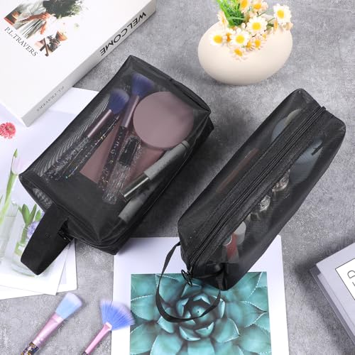 10 Pcs Mesh Makeup Bag Portable Travel Cosmetic Bag Black Breathable Mesh Zipper Pouch for Home Offices Travel Accessories Organizer(7.9 x 3.1 x 4.7 Inch)4
