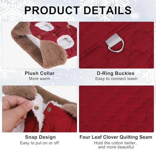 Image of BEAUTYZOO Warm Dog Puffer Jacket Vest, Dog Winter Coat with Harness, Red M