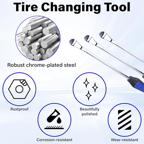 Image of 12.2 Inch Tire Spoons, Dirt Bike Tire Changing Tools, Tire Changing Kit, Tire Removal Tool, with Rim Protector, Valve Tool, Valve Cores and Caps, for Motorcycle /Lawn Mower /Tractor /Bicycle (Blue)
