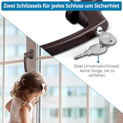 Miniatura 4 de Autoutlet 4x Manijas De Aluminio Para Ventanas, Manijas De Seguridad, Cerradura De Ventana, Dispositivo De Seguridad Para Niños, Manija De Puerta De Balcón De Ventanas Con Llaves Iguales Marrón
