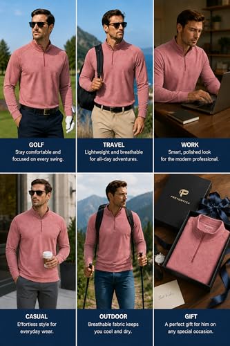Image of Golf Quarter Zip Pullover for Men Mock Neck 1 /4 Zip Lightweight Athletic UPF 50+ Men's Long Sleeve Golf Sweatshirt