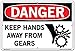 Vestil SI-D-10-D-AL-040 KEEP HANDS AWAY FROM GEARS Danger Sign, Aluminum, 0.040" Overall Size, 18.5" W x 12.5" H