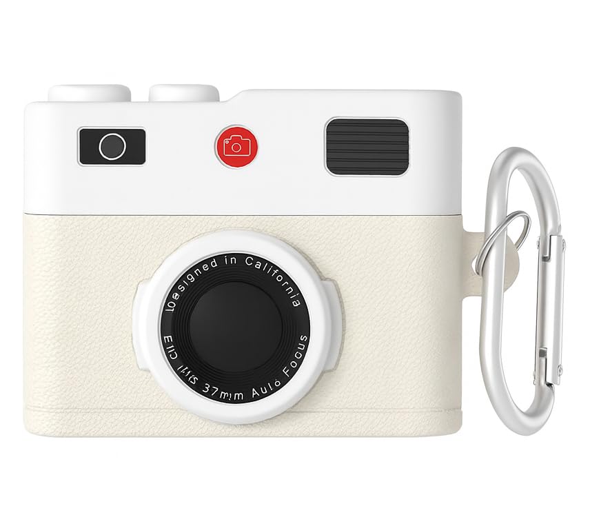 Image of Retro Camera Silicone Case Cover for Apple Airpods Pro 3 (2025) with Carabiner (Cream, Retro Camera)