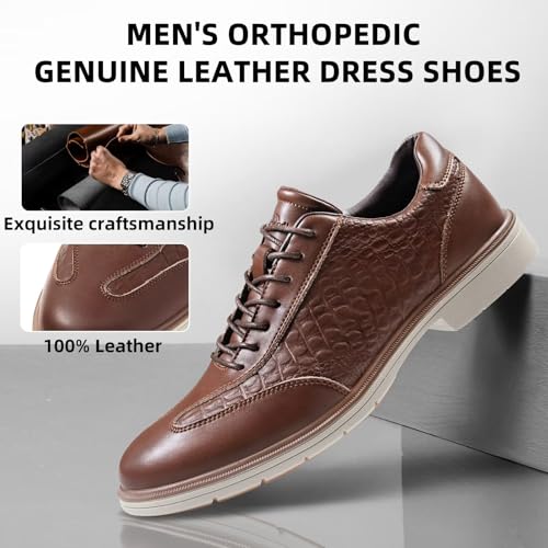 Men's Orthopedic Business Dress Walking Shoes - Comfortable Arch Support Plantar Fasciitis Leather Wingtip Formal Oxford - Flat Feet Casual Cap Toe Tuxedo Patent Sneakers for Foot Heel Pain Relief3
