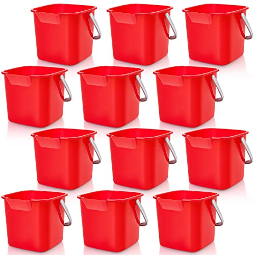 Image of Irenare 12 Pcs Sanitizing Bucket 3 Quart Cleaning Pail Small Detergent Square, Spout and Handle Plastic Utility Sanitizer Buckets for Restaurant Kitchen Home Offices (Red)