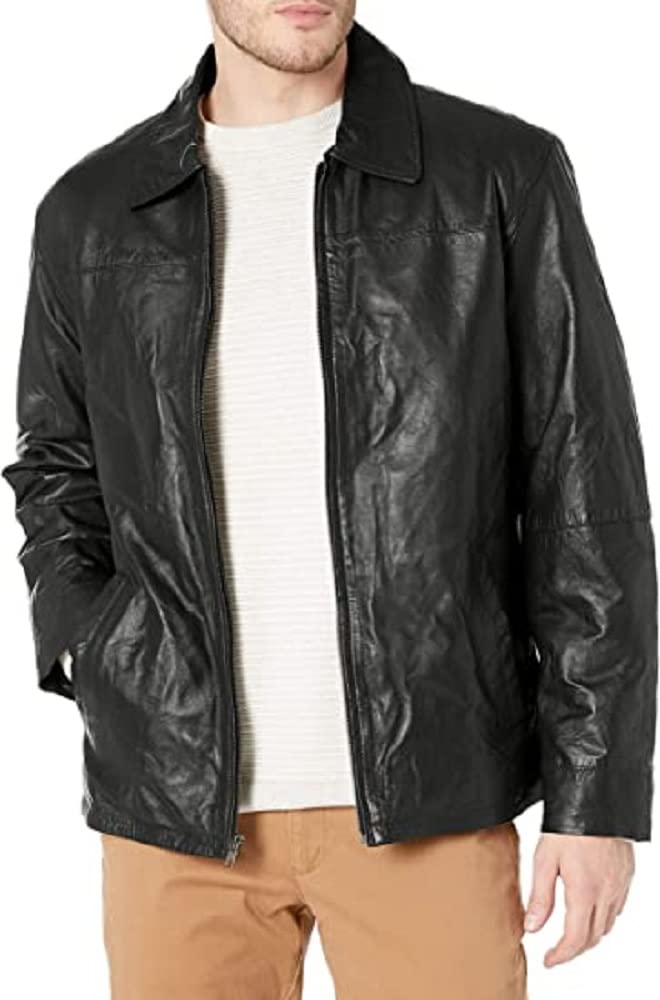 Excelled LeatherMen's Shirt Collar Lightweight Vintage Real Leather Racer Jacket Men Premium Leather